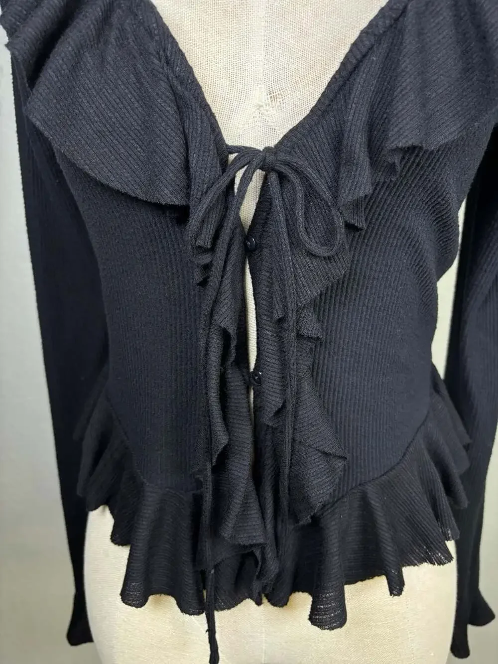 Free People Black Irena Knit Long Sleeve Top